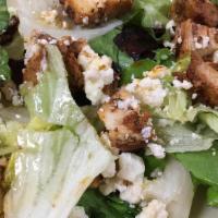 Grilled Chicken Breast Salad H · Garden salad topped with marinated chicken breast and Feta.