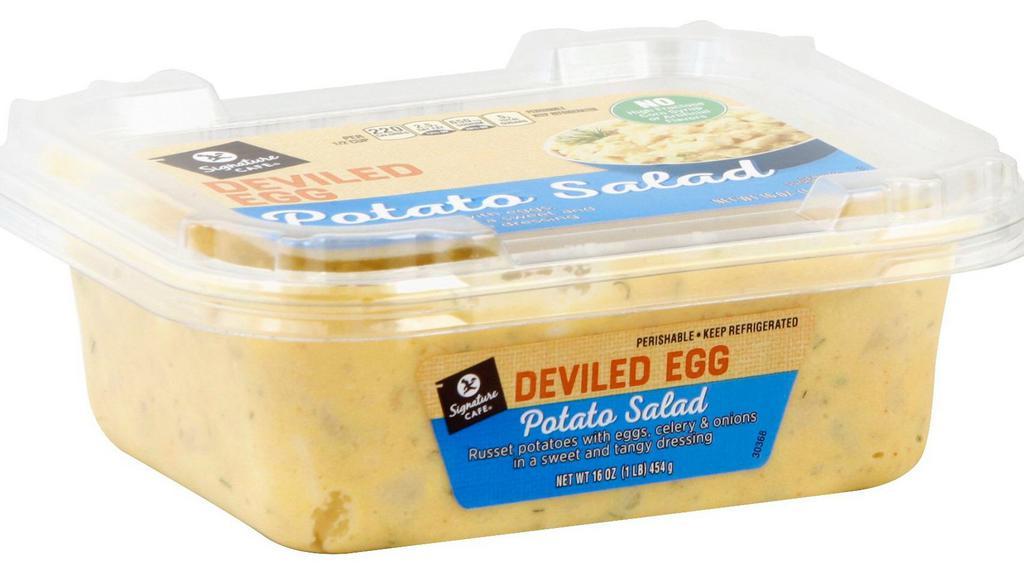 Deviled Egg Potato Salad · Russet potatoes with eggs, celery & onions in a sweet and tangy dressing.