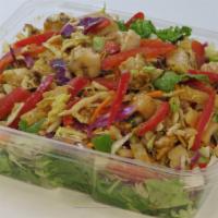 Thai Style Salad · Entrée Size! Grilled chicken, bell peppers, red cabbage, and peanuts on a bed of mixed green...