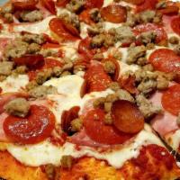 Meat Lovers (Large 16'') · Pepperoni, sausage, ham, meatball, bacon & cheese.