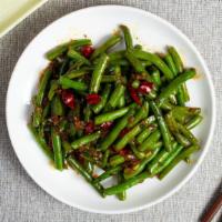 Hot String Beans · Honorable and healthy! Garden fresh green beans stir-friend with garlic and ginger.