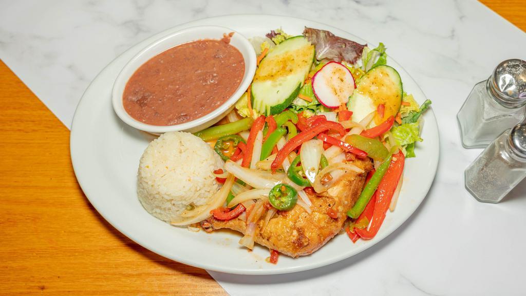 Pollo Ranchero · Spicy. Sautéed chicken in ranchero spicy sauce with jalapeño, bell peppers and onions.