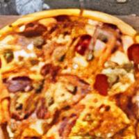 All Meat Pizza · Pepperoni, Canadian bacon, Italian sausage, bacon, hamburger beef baked on a hand-tossed dou...
