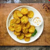 Fried Pickles · (Vegetarian) Fresh dill pickles sliced length-wise into quarters, breaded, and fried until g...