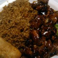General Tso'S Chicken Combination Platter · Hot and spicy.