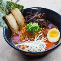 Spicy Red Buta · Spicy. Tonkotsu broth with spicy red miso thin ramen noodles, spicy minced pork, chashu pork...
