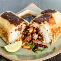 Kung Pao Chicken Burrito · Peanuts, garlic, green onions and roasted chilies (Chilis on the side). Spicy and savory!