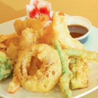 Tempura Platter · 15 pieces large shrimp tempura, 25 pieces vegetable tempura.
