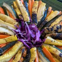 Grilled Veggies · Gluten-free. Zucchini, squash, and carrots, charred to perfection. (Vegan)