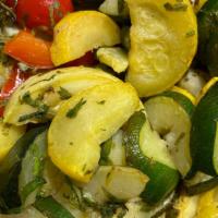 Lemon Cilantro Squash & Zucchini · Summer squash and zucchini with garlic, lemon and cilantro. (Vegan, GF)