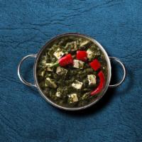 Spinach Cottage Cheese Curry · Cottage cheese and puréed spinach cooked together with fresh ground spices and garden-fresh ...