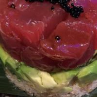 Tuna Tata · Diced raw fish, avocado, topped with fish roe, served with special sauce.
