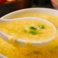 Egg Flower Soup · Chicken broth with egg, sesame oil and Pepper.