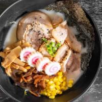 Ramen Your Way · Japanese ramen topped with bean sprout, bamboo shoots, wood ear mushroom, scallion, corn, bl...