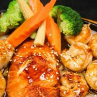 Shrimp & Scallop Teriyaki · Served with miso soup and white rice. Broiled with special teriyaki sauce.