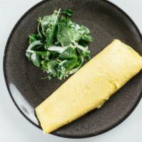 The Perfect Omelet · Cojita cheese, chives, baby red tomato-watercress fennel salad