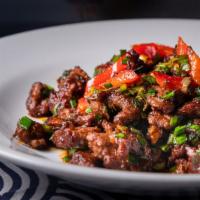 Mongolian Beef · Spicy. Marinated Sliced Tenderloin, Scallion & Bell Pepper, Sautéed In Chinese Barbecue ...