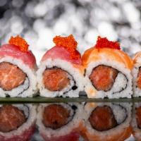 Orange & Red Dragon Roll · Spicy. Spicy Tuna And Spicy Salmon Inside, Topped With Fresh Salmon And Tuna, Orange And Red...