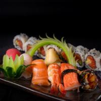 Sushi Combo B · 6 Pieces Sushi: Tuna, Salmon, White Fish, Crab, Shrimp and Eel. PLUS One California roll OR ...