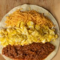 Chorizo, Egg, Taco · Texas style breakfast taco filled with pork Chorizo and EGG on a locally sourced flour torti...