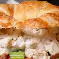 Croissant Chicken Salad · Croissant with all white meat chicken salad. Lettuce and tomato. 650 calories.