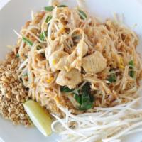 Pad    Thai  · Thin rice noodles stir fried with egg, bean sprouts, chives, and minced shallots in tamarind...