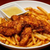 Hand-Breaded Chicken Fingers · Four tenders marinated in buttermilk, hand-breaded and lightly fried. Served with French fri...