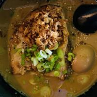 Curry · Pork broth, pork chashu, green onion, seame seeds, fried onion, seasoned egg (served with st...