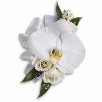 White Orchid & Rose Corsage · Standard. Stunning, snow-white blooms are both elegant and versatile. A lovely white phalaen...