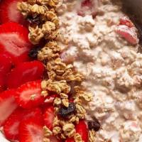 Strawberry Dream  (Cold) 16Oz · organic rolled oats, oat milk, chia seeds, strawberries, hemp seeds, granola and honey