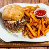 Big Daddy Burger · Half pound beef patty, buffalo mozzarella cheese, lettuce, chard tomatoes, onions served wit...