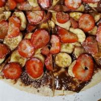Nutella Pizza · thin crust, nutella creme, bananas and strawberries
