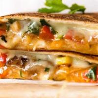 Veggie Quesadilla · Cheese, onions, red peppers, green peppers. Side of sour cream and pico de gallo.