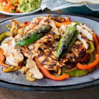 Fajita Chicken For 1 · Marinated and grilled Fajita Chix, served with caramelized onions and green & red peppers, c...