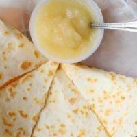 Kid Quesadilla · Flour tortilla with American and cheddar cheeses. Served with your choice of french fries, a...