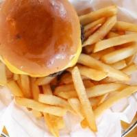 Kid Cheeseburger · Grilled patty with American cheese.  Served with your choice of french fries, apple sauce or...