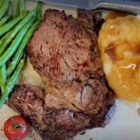 Grilled Steak · Rib-eye steak with green beans. (served with mashed potatoes & gravy sauce). Consuming raw o...