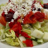 Individual Cassie'S Chopped Salad · Romaine Lettuce, Peas, Roasted Red Peppers, Olives, Cucumber, Chopped Tomatoes, Feta Cheese,...
