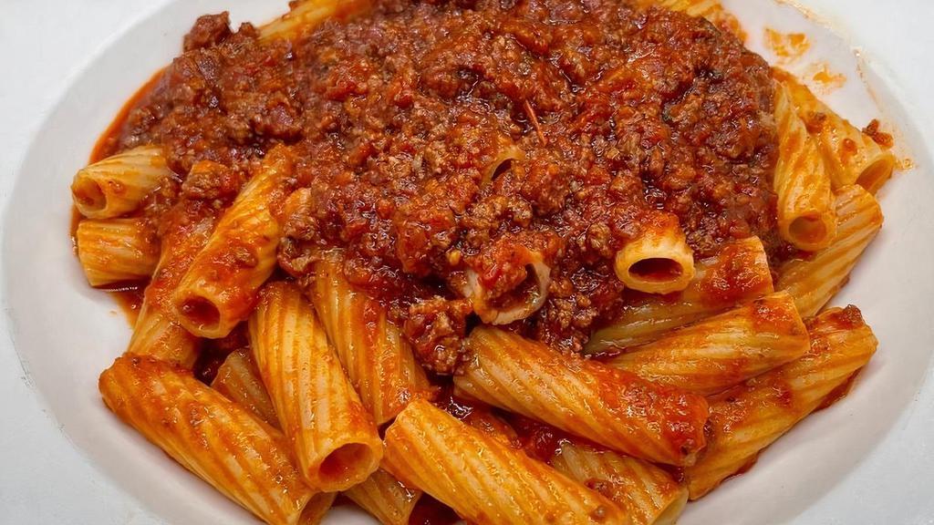 Individual Rigatoni Bolognese · HomeMade zesty meat sauce