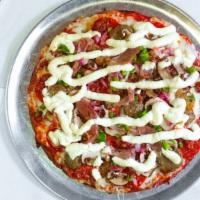 The Nico 18” · Prosciutto, pepperoni, meatballs, bacon, green peppers, mushroom, red onion topped with crea...