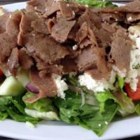 Mediterranean Gyro Salad · Lettuce, tomatoes, feta cheese, black olives, cucumbers, pepperoncini, and house salad dress...