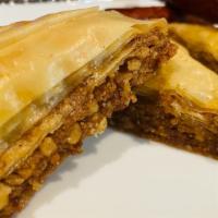 Baklava (2 Pieces) · Walnuts layered in fillo dough soaked in house syrup