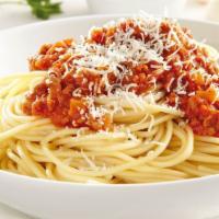 Spaghetti Bolognese · The traditional Italian meatsauce.