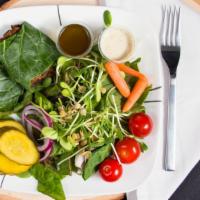 Garden Burger Salad · Our garden burgers are made with sprouted lentils, carrots, zucchini, celery, onion, sunflow...