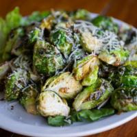 Grilled Brussels Sprouts · Tossed with olive oil, balsamic vinaigrette, honey mustard, & crushed red peppers. Topped wi...