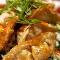 Pot Stickers · 10 Pork filled dumplings served on bed of coleslaw with green onions & sweet chili dipping s...