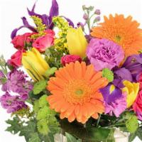 Celebrate Today! Bouquet · Add some pizazz to their life with this exciting arrangement! With purple iris, orange gerbe...
