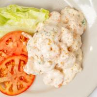 Shrimp Salad Sandwich · Whole shrimp tossed in a mayo dressing with Old Bay seasoning with lettuce and tomato on cho...
