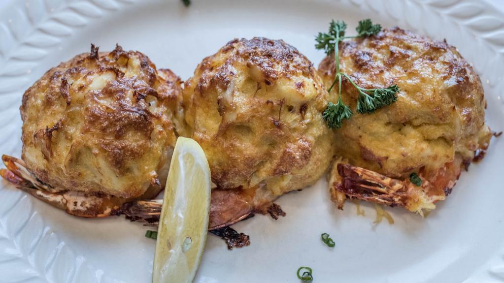 Stuffed Shrimp Platter · 3 jumbo shrimp stuffed with jumbo lump crab cake. Served with your choice of 2 side items.