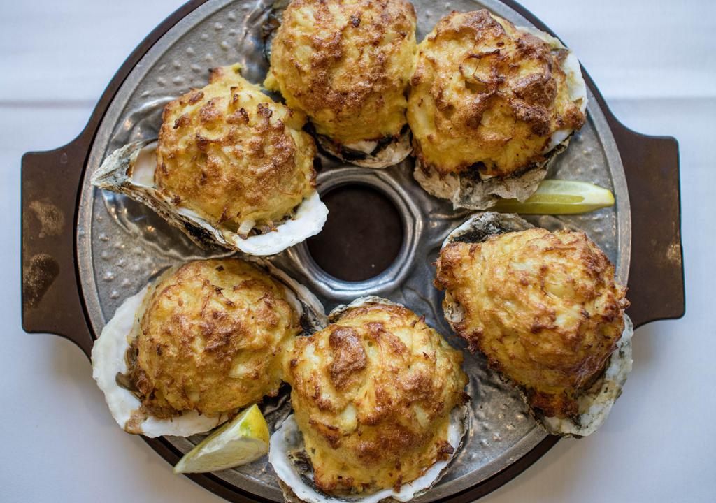 Stuffed Oyster Platter · Half dozen jumbo oysters stuffed with heaping mounds of jumbo lump crab cake. Served with your choice of 2 side items.